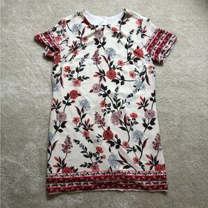Lulu's Cream Floral Dress with Red and Black Accents